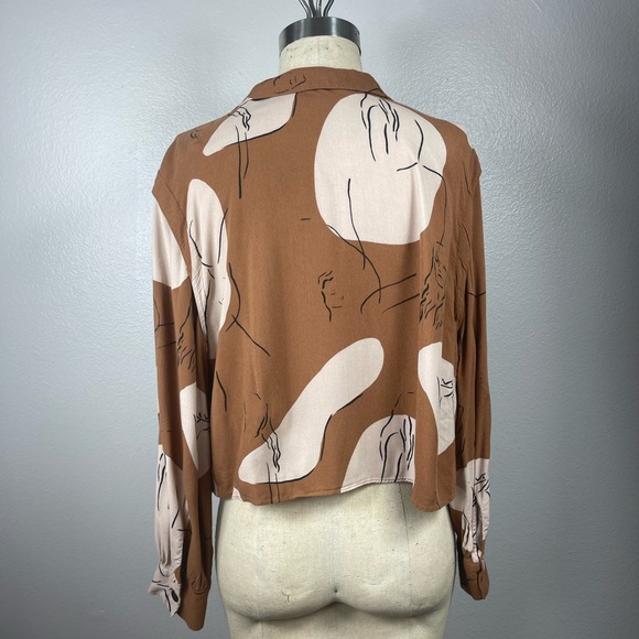 Zara Brown Face Geometric Crop Top Tie Size Medium - Picture 6 of 7